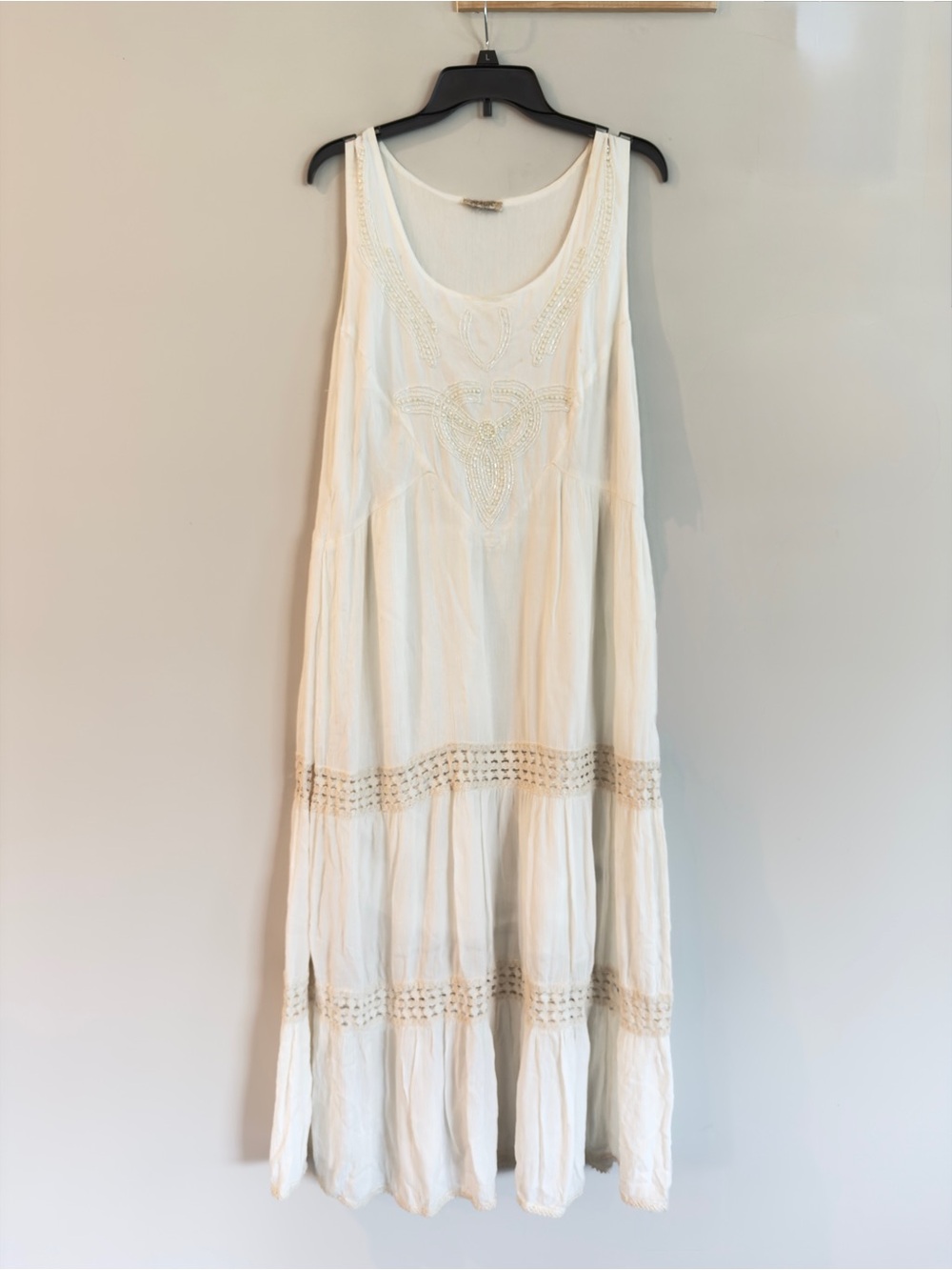 Magic White Sleeveless Maxi Dress with Crochet Panels